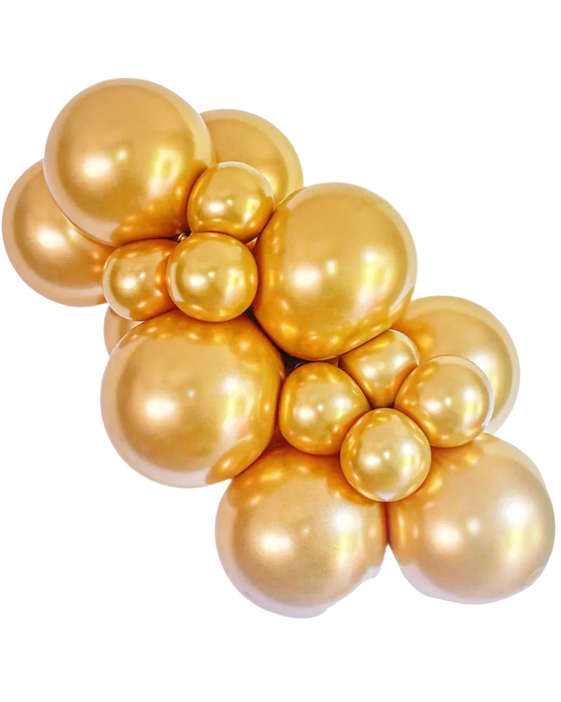 Cluster of gold balloons on a white background