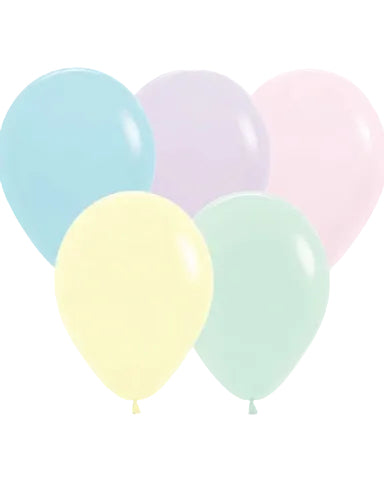 Pastel-colored balloons on a white background