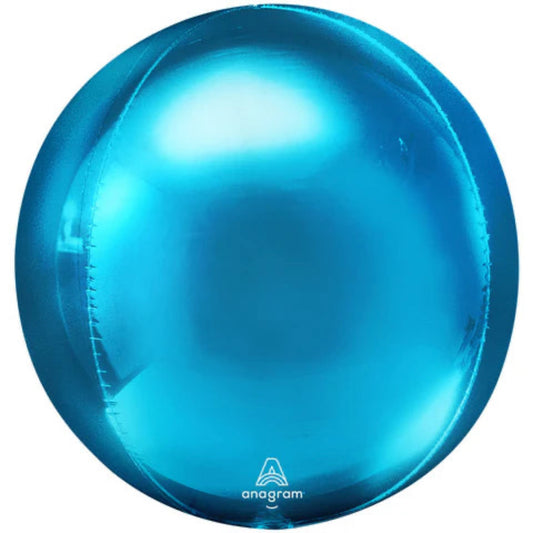 Blue metallic balloon with a brand logo on a white background
