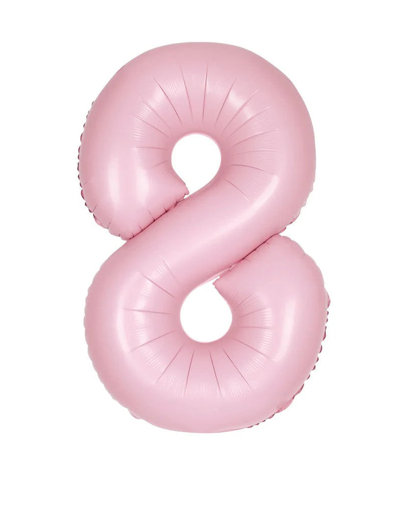 Pink inflatable number 8 on a white background