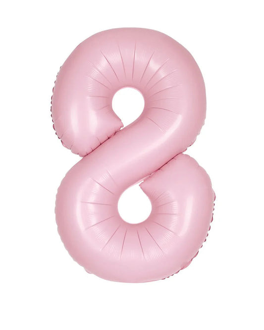 Pink inflatable number 8 on a white background