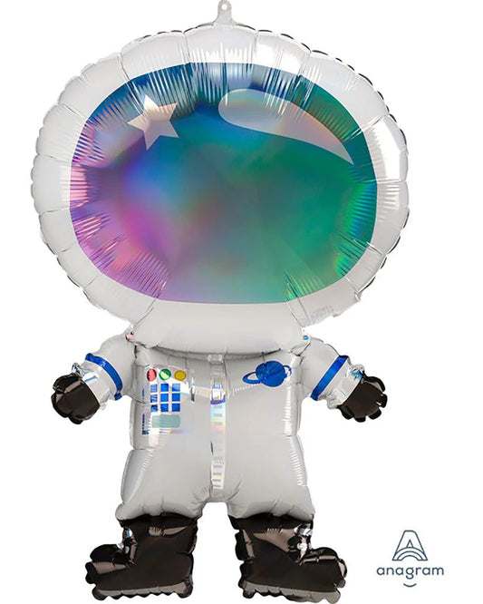 Astronaut-shaped balloon with a colorful helmet on a white background