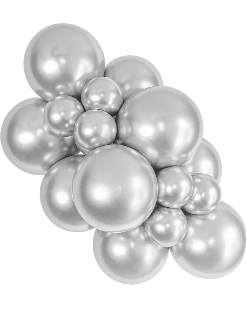 Cluster of silver balloons on a white background