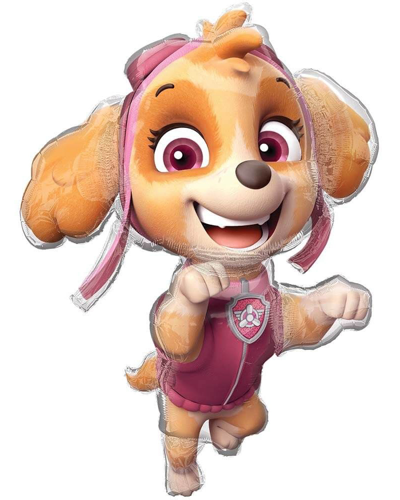 Balloon shaped like a cartoon dog character in pink outfit on a white background