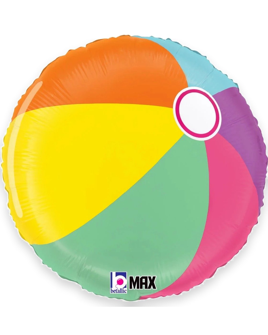 Colorful inflatable beach ball with MAX branding on a white background