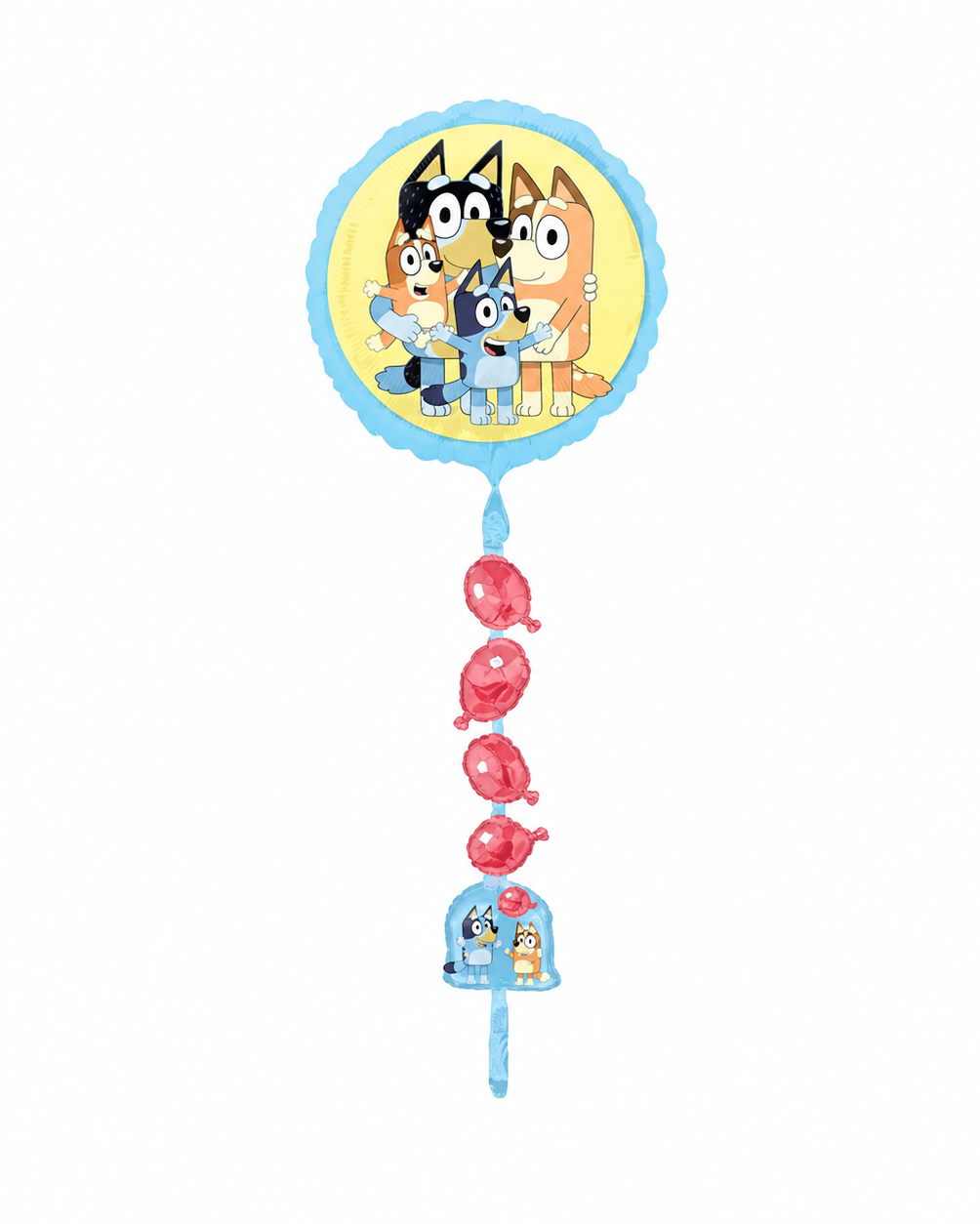 Balloon with cartoon characters and balloons on a white background