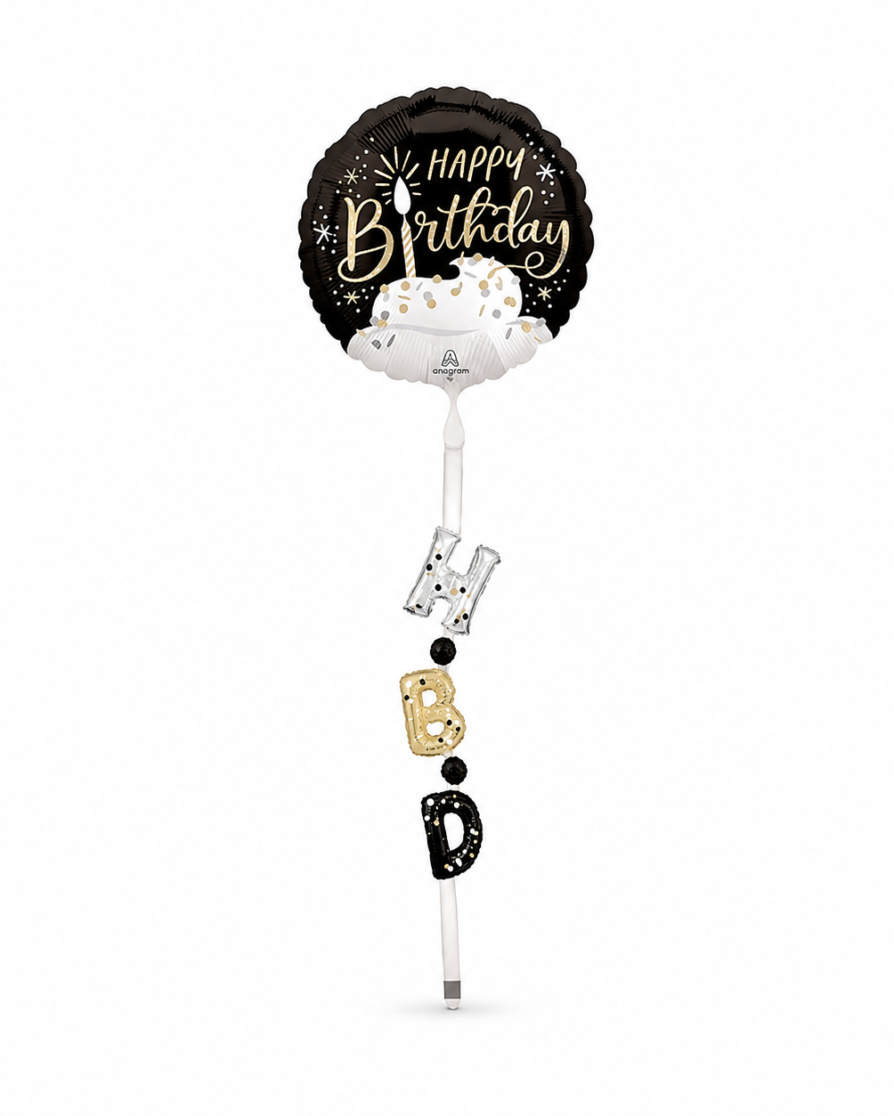 Decorative balloon with 'Happy Birthday' text and letter balloons on a white background