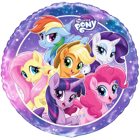 My Little Pony balloon with six ponies on a purple background