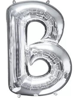 Silver letter 'B' balloon on a white background