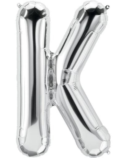 Silver letter 'K' balloon on a white background