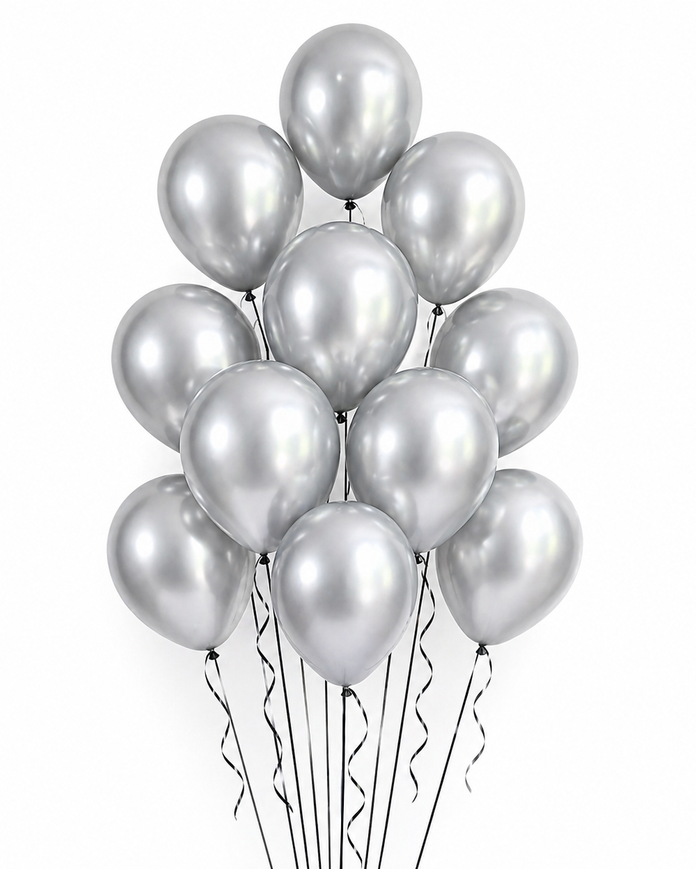 Bunch of silver balloons on a white background