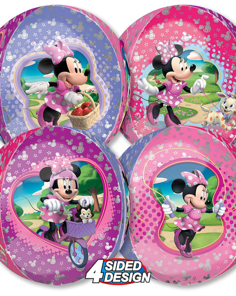 Four inflatable pool toys with Minnie Mouse design on a white background