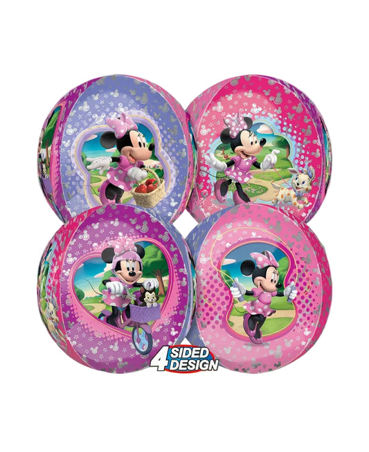 Four inflatable pool toys with Minnie Mouse design on a white background