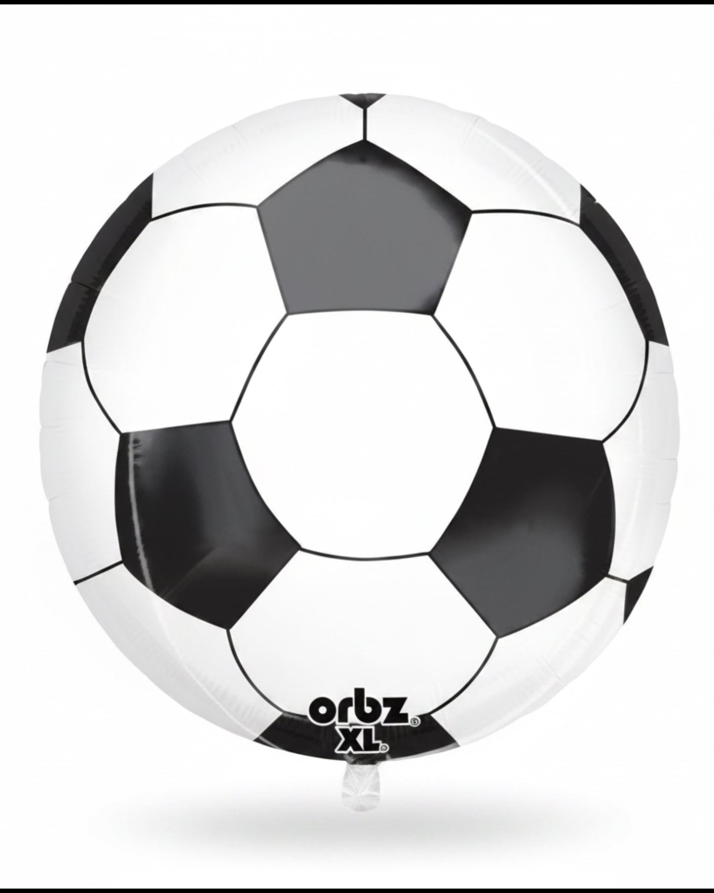 Black and white soccer ball with 'Orbz' branding on a white background