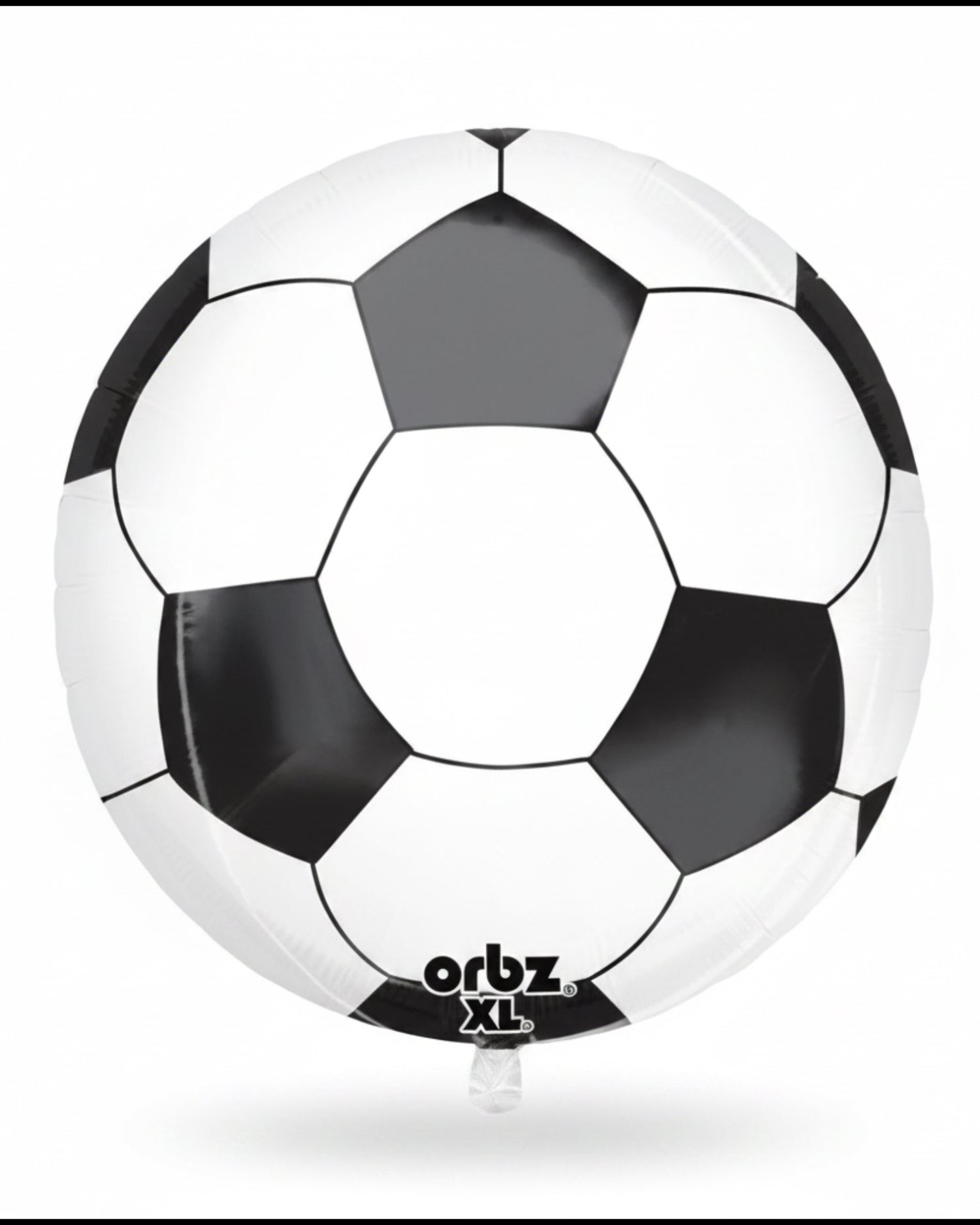 Black and white soccer ball with 'Orbz' branding on a white background