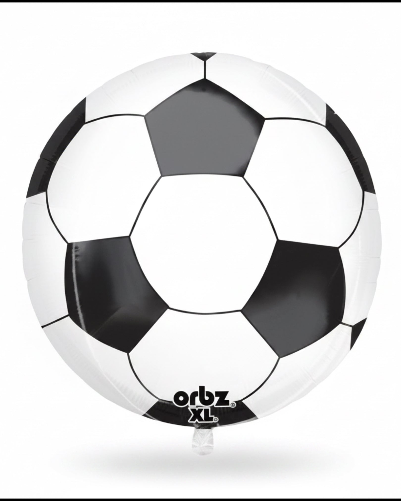 Black and white soccer ball with 'Orbz' branding on a white background