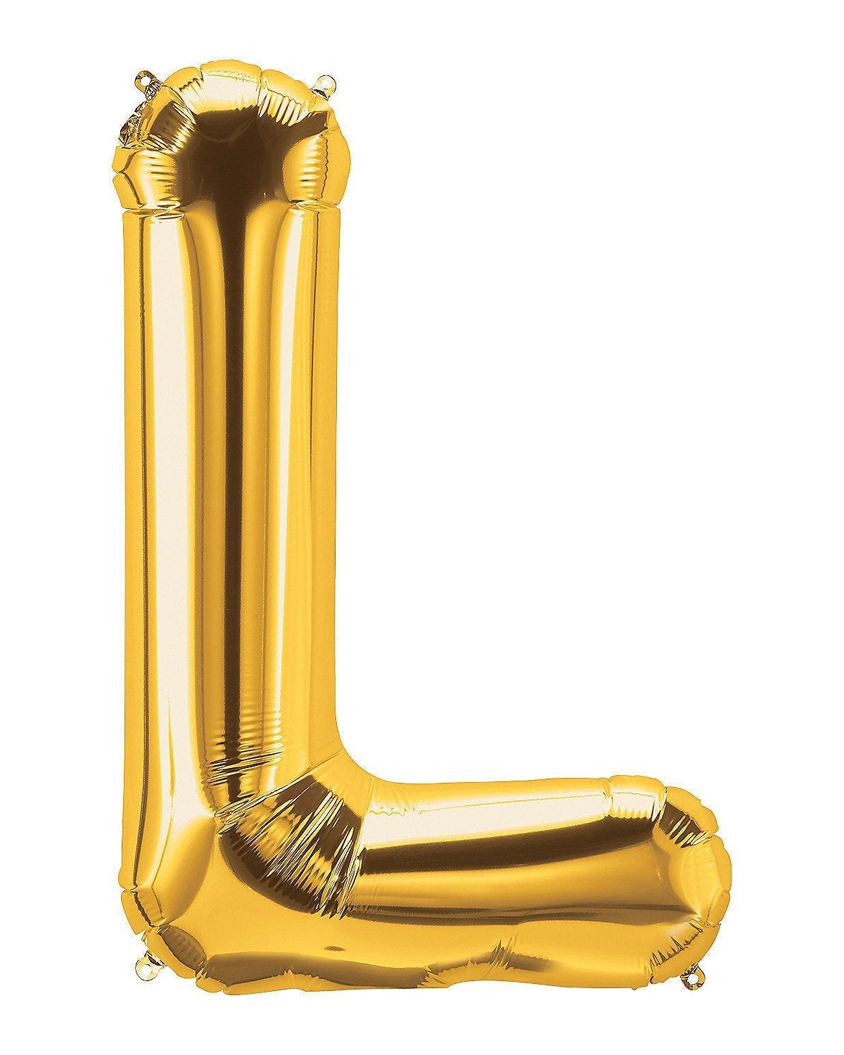 Gold letter 'L' balloon on a white background