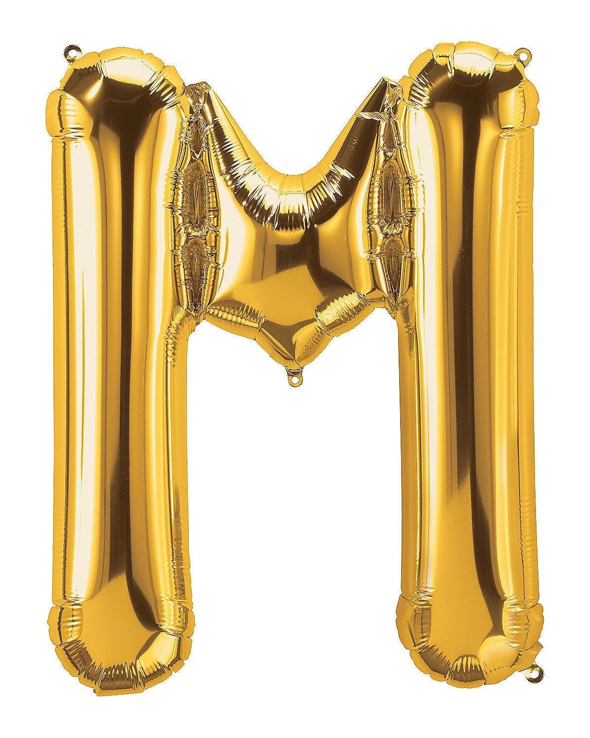 Gold letter 'M' balloon on a white background