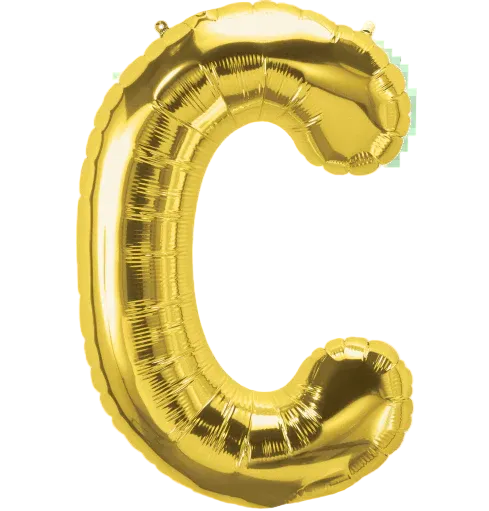 Gold letter 'C' balloon on a white background