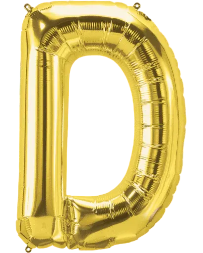 Gold letter 'D' balloon on a white background