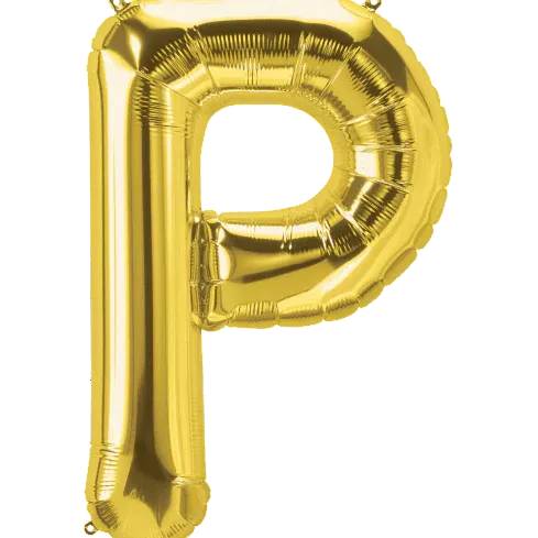 Gold letter 'P' balloon on a white background
