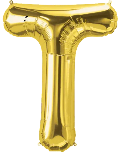 Gold letter 'T' balloon on a white background