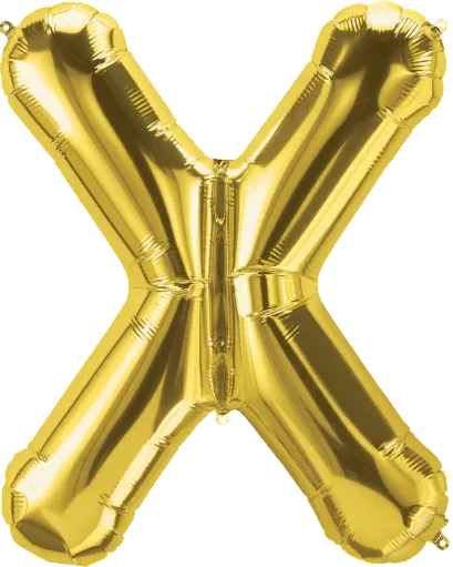 Gold letter 'X' balloon on a white background