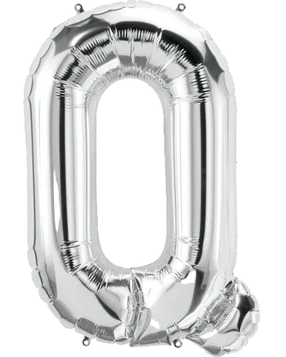 Silver letter 'Q' balloon on a white background