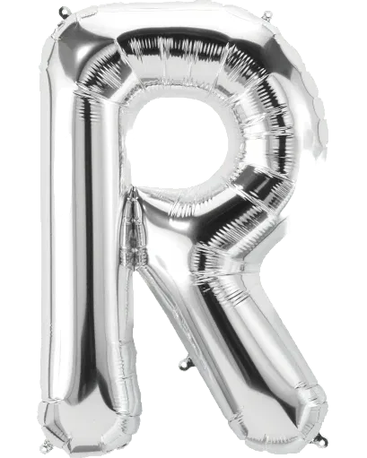 Silver letter 'R' balloon on a white background