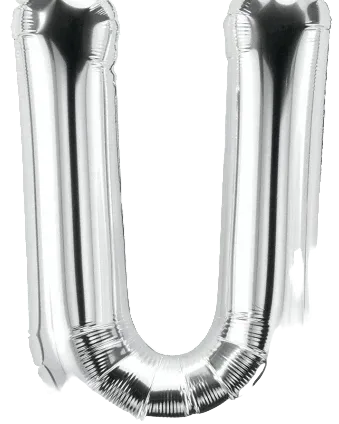 Silver letter 'U' balloon on a white background
