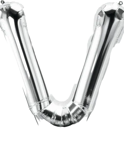 Silver letter 'V' balloon on a white background