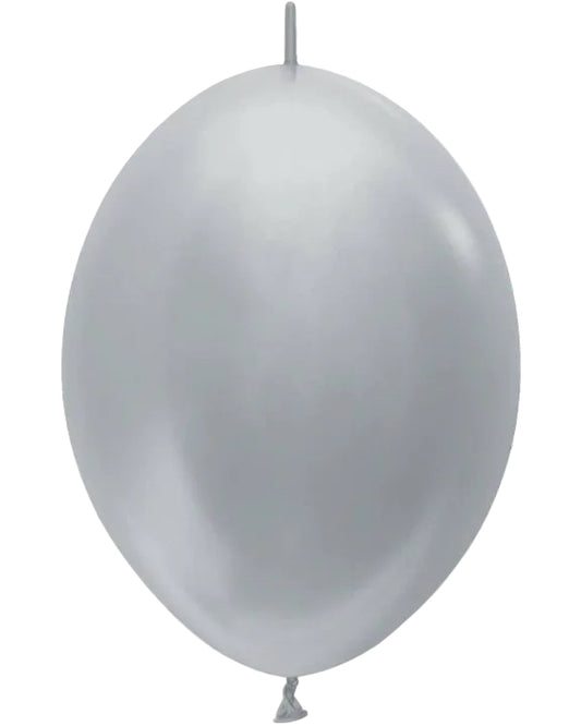 6" Sempertex  Link-O-Loon Latex Metallic Silver 50CT Balloons