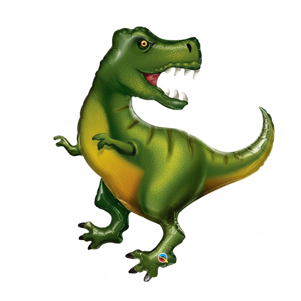 Green dinosaur-shaped balloon on a white background