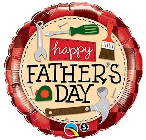 Father's Day balloon with tools and plaid border