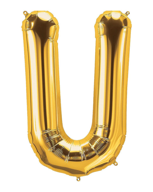 Gold letter 'U' balloon on a white background