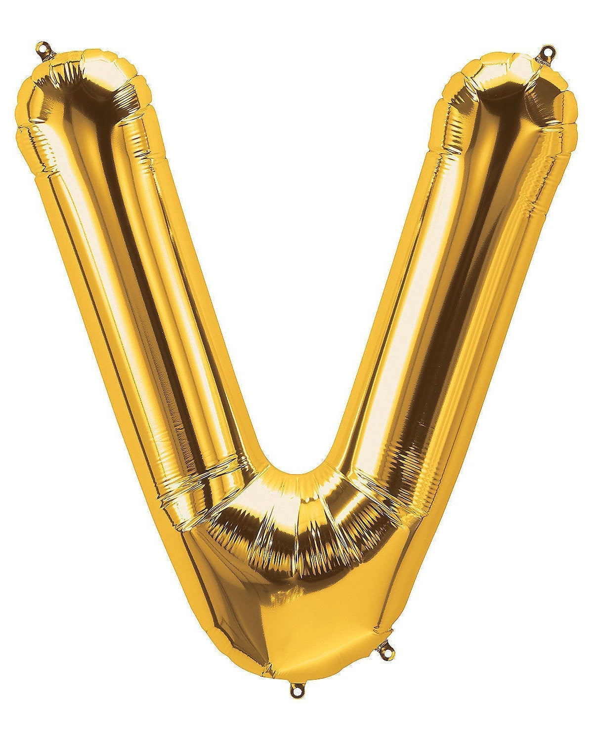 Gold letter 'V' balloon on a white background